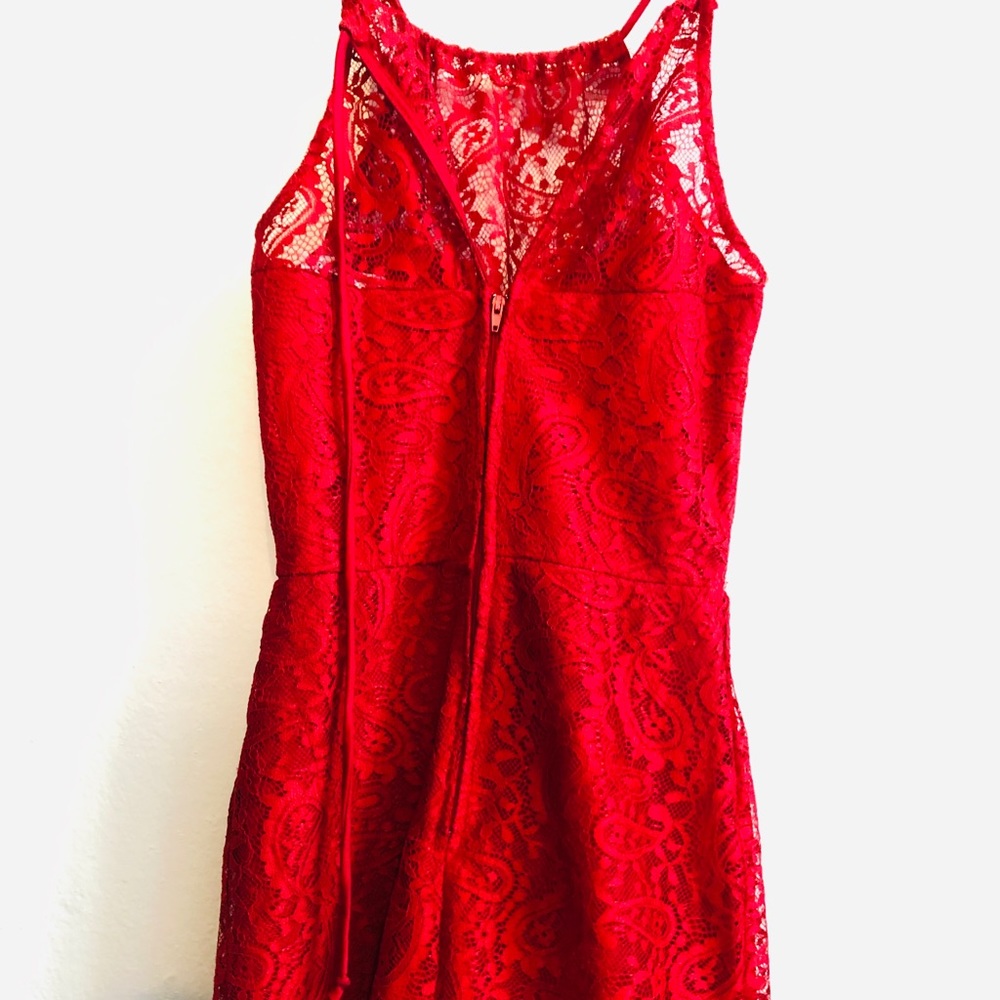 Charlotte Russe Lace Bodycon Red Dress - Picture 3 of 5